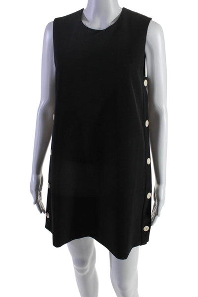 Alexis Women's Round Neck Sleeveless A-Line Button Side Mini Dress Black Size S