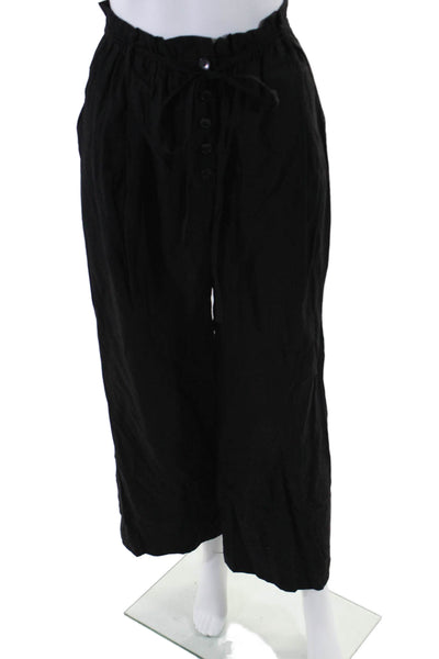 A Emery Womens Textured Elastic Waistband Button Wide Leg Pants Black Size XS