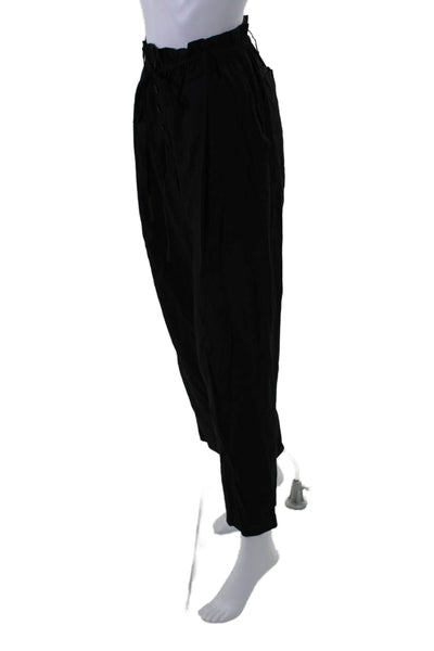 A Emery Womens Textured Elastic Waistband Button Wide Leg Pants Black Size XS