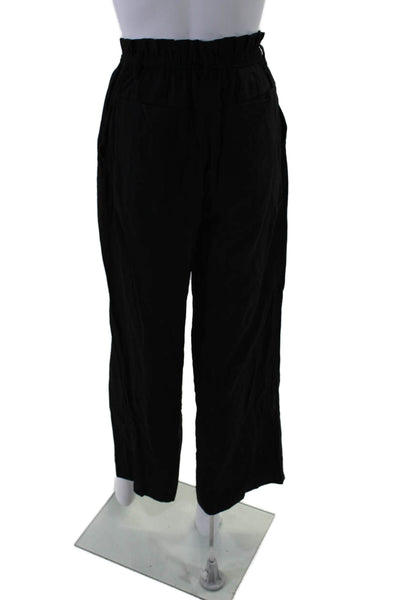 A Emery Womens Textured Elastic Waistband Button Wide Leg Pants Black Size XS