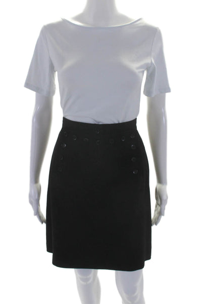 Emanuel Emanuel Ungaro Womens Wool Buttoned A-Line Short Skirt Black Size 8