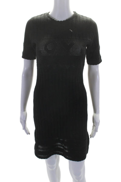 Kookai Womens Short Sleeves Sweater Dress Black Cotton Blend Size Small