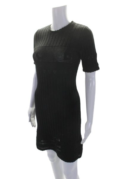 Kookai Womens Short Sleeves Sweater Dress Black Cotton Blend Size Small