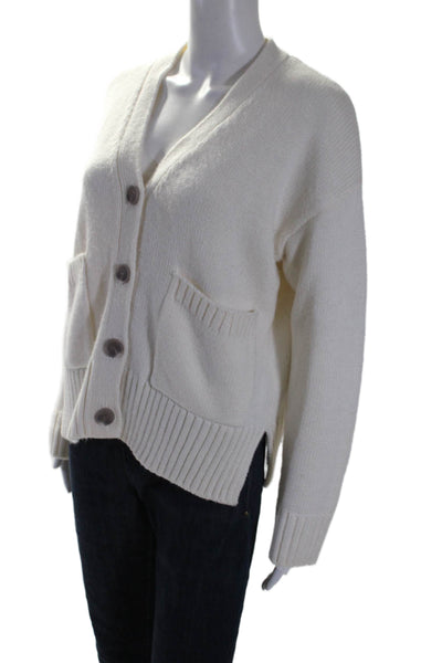 The Drop Womens Long Sleeve Four Button V Neck Cardigan Sweater White Size XS