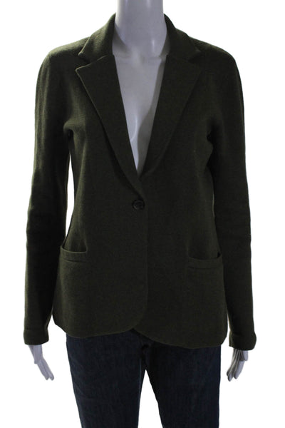 J Crew Womens Single Button Notched Lapel Knit Blazer Jacket Green Cotton XS