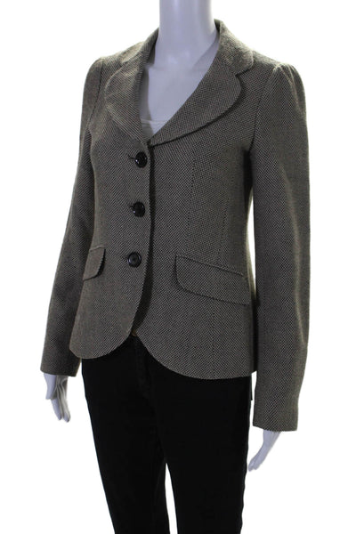 Tocca Womens Wool Textured Collared Long Sleeve Buttoned Blazer Tan Size 6