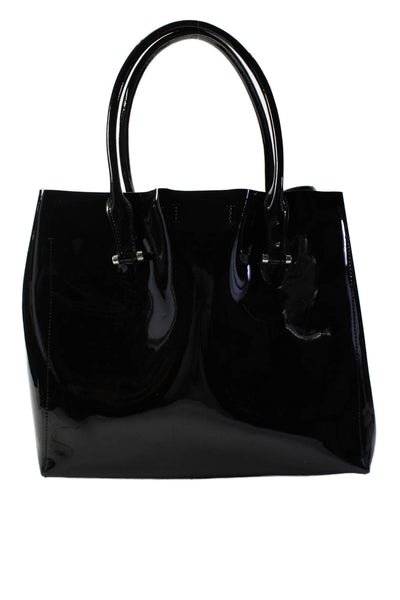 L.K. Bennett Womens Shiny Black Patent Leather Large Tote Bag Handbag