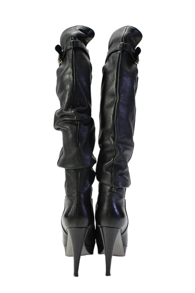 Sergio Rossi Womens Leather Ruched Pull On Knee High Boots Black Size 39.5 9.5