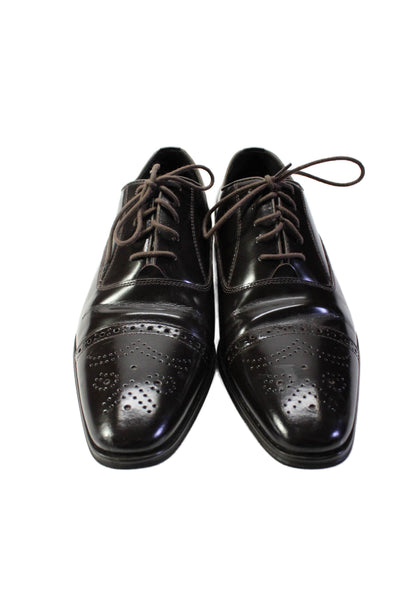 Versace Collection Mens Lace Up Laser Cut Patent Leather Oxfords Brown Size 41