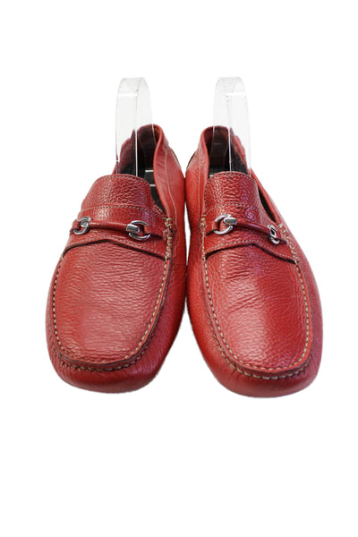 Bruno Magli Mens Slip On Round Toe Grain Leather Bit Loafers Red Size 11.5