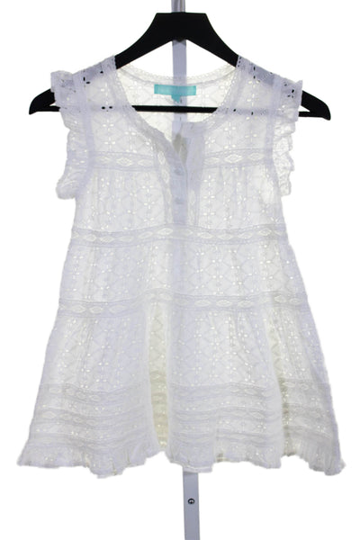 Melissa Odabash Girls Floral Laced Embroidered Ruffled Dress White Size 6