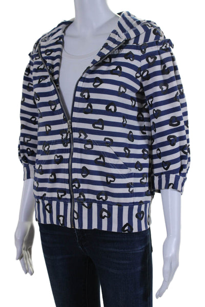 Marc By Marc Jacobs Womens Hood Short Sleeves Full Zip Sweatshirt Striped Size S