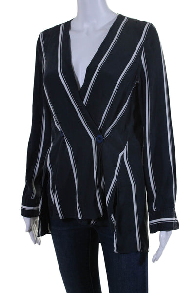 Rag & Bone Womens Silk Striped Long Sleeves Blouse Black White Size Small