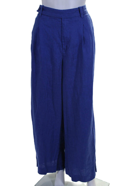 Madewell Womens Linen Zip Up Pleated Front High Rise Wide Leg Pants Blue Size 10