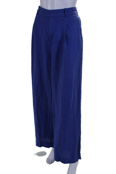 Madewell Womens Linen Zip Up Pleated Front High Rise Wide Leg Pants Blue Size 10