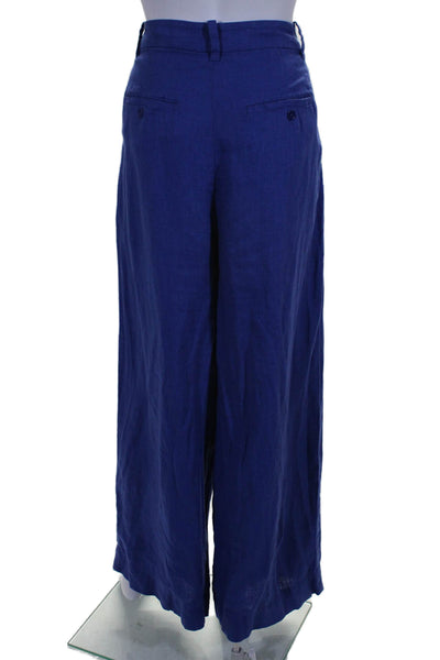 Madewell Womens Linen Zip Up Pleated Front High Rise Wide Leg Pants Blue Size 10