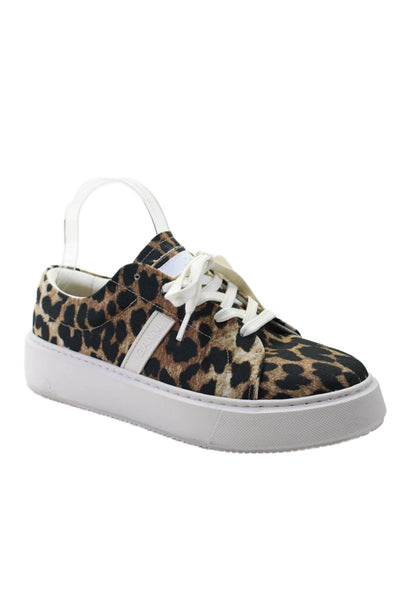 Ganni Womens Animal Print Low Top Cupsole Sneakers Brown Black Size 39 9