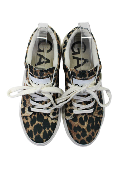 Ganni Womens Animal Print Low Top Cupsole Sneakers Brown Black Size 39 9