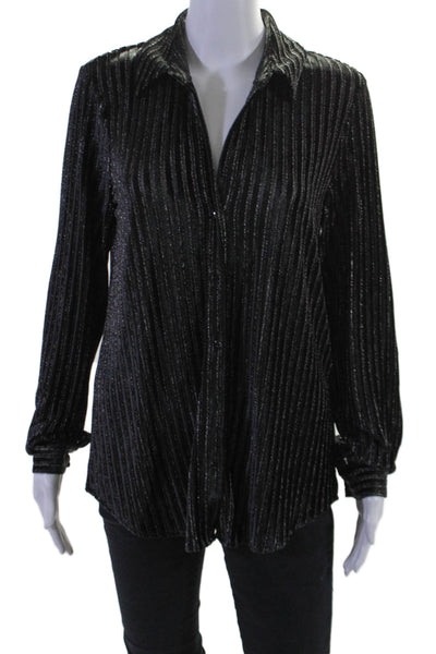 L'Agence Womens Black Velvet Metallic Striped Button Front Blouse Top Size M