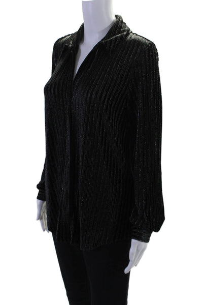 L'Agence Womens Black Velvet Metallic Striped Button Front Blouse Top Size M