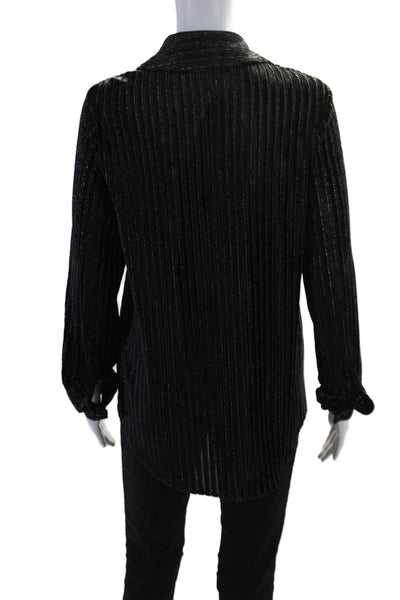 L'Agence Womens Black Velvet Metallic Striped Button Front Blouse Top Size M