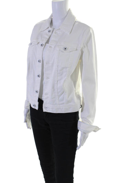 AG Adriano Goldschmied Womens White Cotton Long Sleeve Denim Jacket Size M