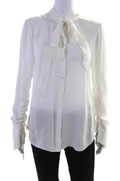 Veronica Beard Womens Silk White Tie Neck Button Front Blouse Top Size 8