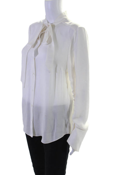 Veronica Beard Womens Silk White Tie Neck Button Front Blouse Top Size 8