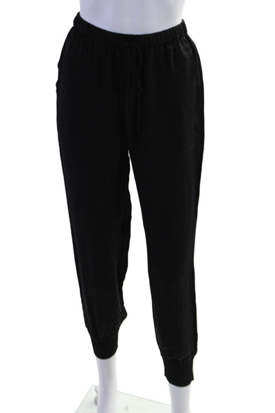 Theory Womens Silk Ribbed Cuffed High Rise Jogger Pants Black Size Petite