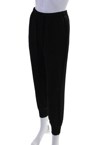 Theory Womens Silk Ribbed Cuffed High Rise Jogger Pants Black Size Petite