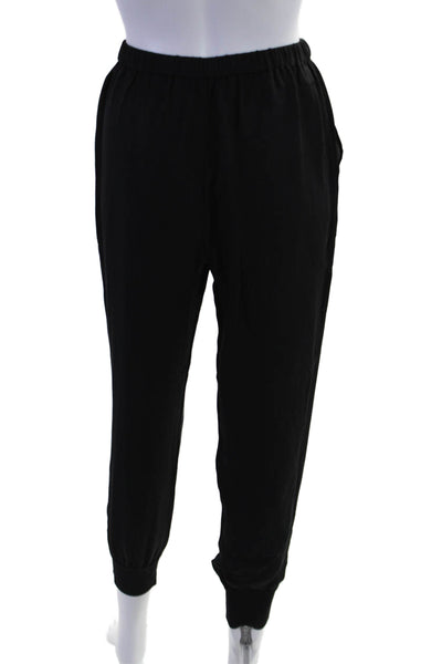 Theory Womens Silk Ribbed Cuffed High Rise Jogger Pants Black Size Petite