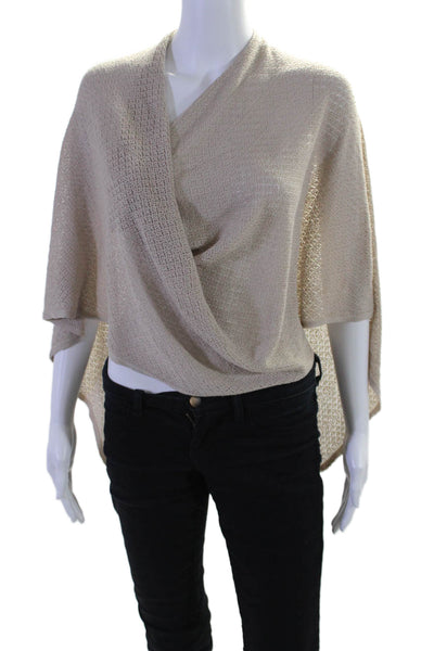 Cashmere Box Womens Scoop Neck Silk Open Knit Poncho Sweater Beige One Size