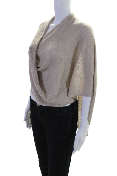 Cashmere Box Womens Scoop Neck Silk Open Knit Poncho Sweater Beige One Size