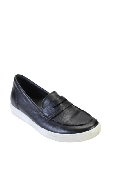 ECCO Danish Design Womens Leather Slide On Casual Loafers Black White Size 5.5