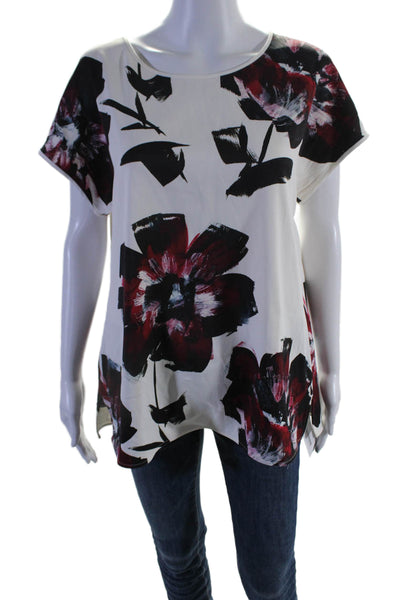 Lafayette 148 New York Womens Floral Print Short Sleeves Blouse White Size Mediu