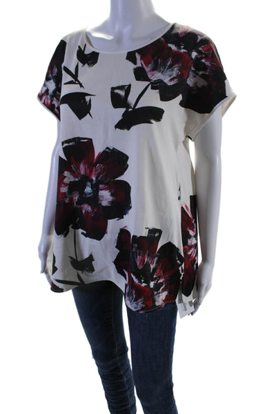 Lafayette 148 New York Womens Floral Print Short Sleeves Blouse White Size Mediu