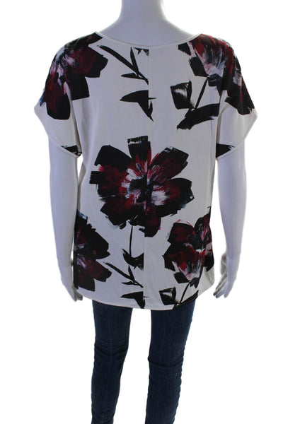 Lafayette 148 New York Womens Floral Print Short Sleeves Blouse White Size Mediu