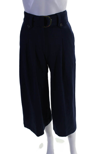 Lauren Ralph Lauren Womens Navy Blue Pleated Belt Wide Leg Pants Size XXS