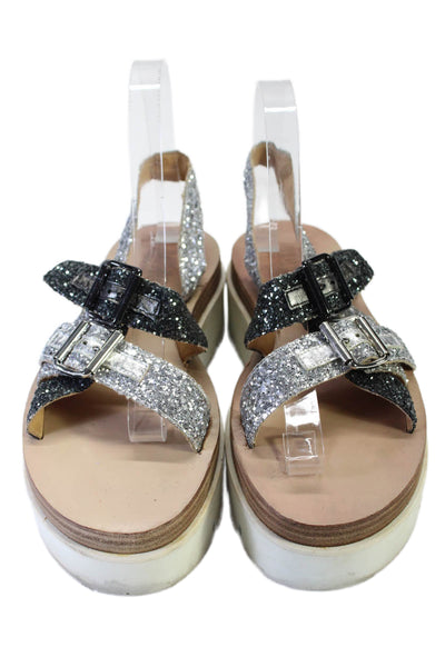 MM6 Maison Margiela Womens Glittery Silver Strappy Platform Sandals Shoes Size 7