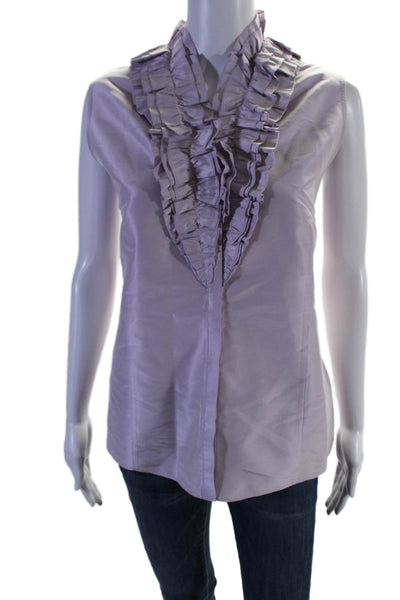 Lafayette 148 New York Womens Silk Sleeveless Ruffle Button Blouse Purple Size 1