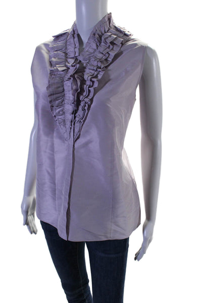 Lafayette 148 New York Womens Silk Sleeveless Ruffle Button Blouse Purple Size 1