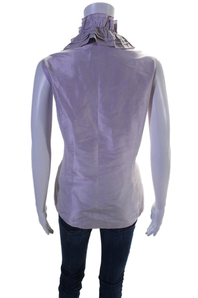 Lafayette 148 New York Womens Silk Sleeveless Ruffle Button Blouse Purple Size 1