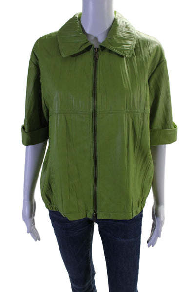 Lafayette 148 New York Womens Collar Lined Zip Cuff Sleeve Jacket Green Size 12