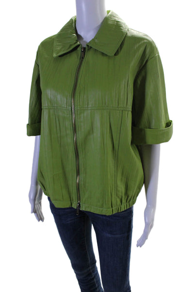 Lafayette 148 New York Womens Collar Lined Zip Cuff Sleeve Jacket Green Size 12