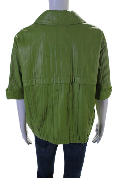 Lafayette 148 New York Womens Collar Lined Zip Cuff Sleeve Jacket Green Size 12