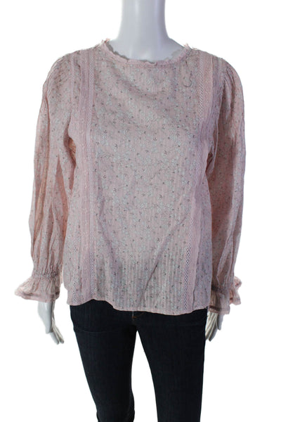 Love Shack Fancy Womens Cotton Floral Patterned Laced Buttoned Top Pink Size S