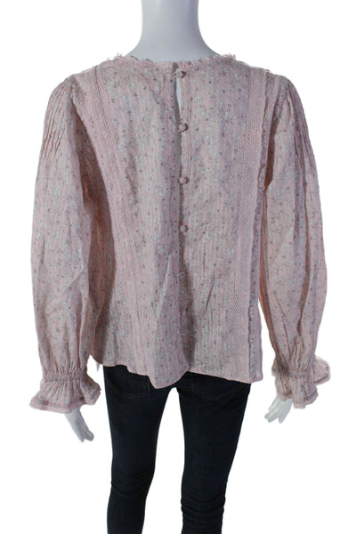 Love Shack Fancy Womens Cotton Floral Patterned Laced Buttoned Top Pink Size S