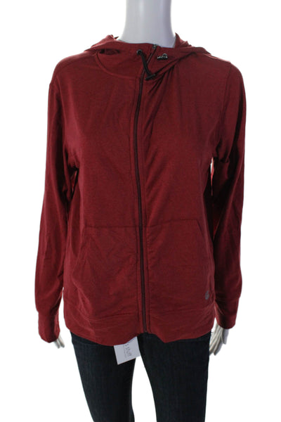 Calme Womens Stretch Two Pocket Long Sleeve Zip Up Hoodie Red Size L