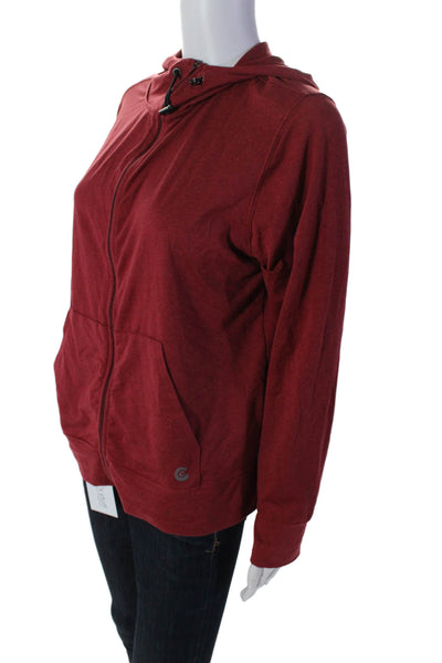 Calme Womens Stretch Two Pocket Long Sleeve Zip Up Hoodie Red Size L