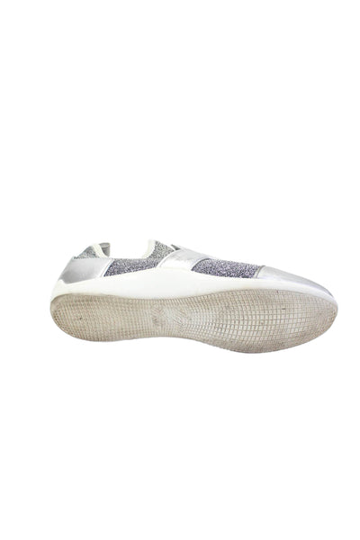 Roger Vivier Womens Slip On Metallic Knit Sneakers Silver Tone Leather Size 35.5